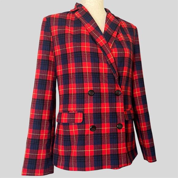 Nasty Gal Plaid Blazer Size 2 Boxy Menswear Jacket Red Academia Preppy Grunge - Picture 1 of 10
